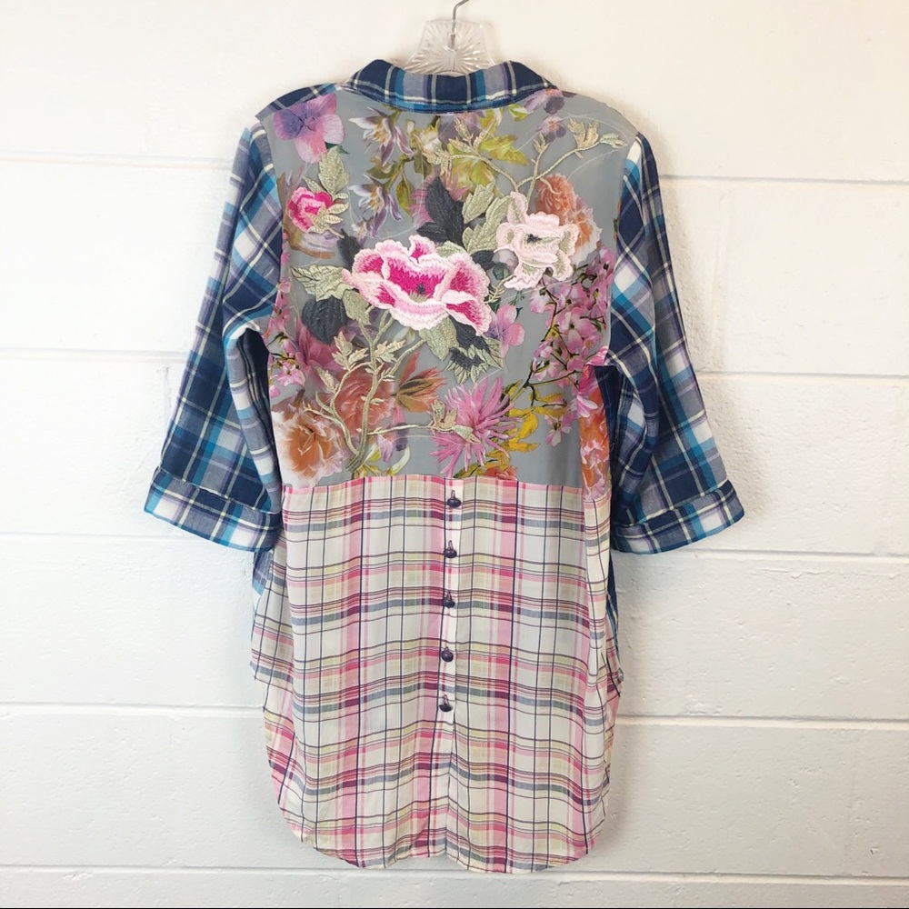 Soft Surroundings Multicolor Floral Plaid Button Down Shirt